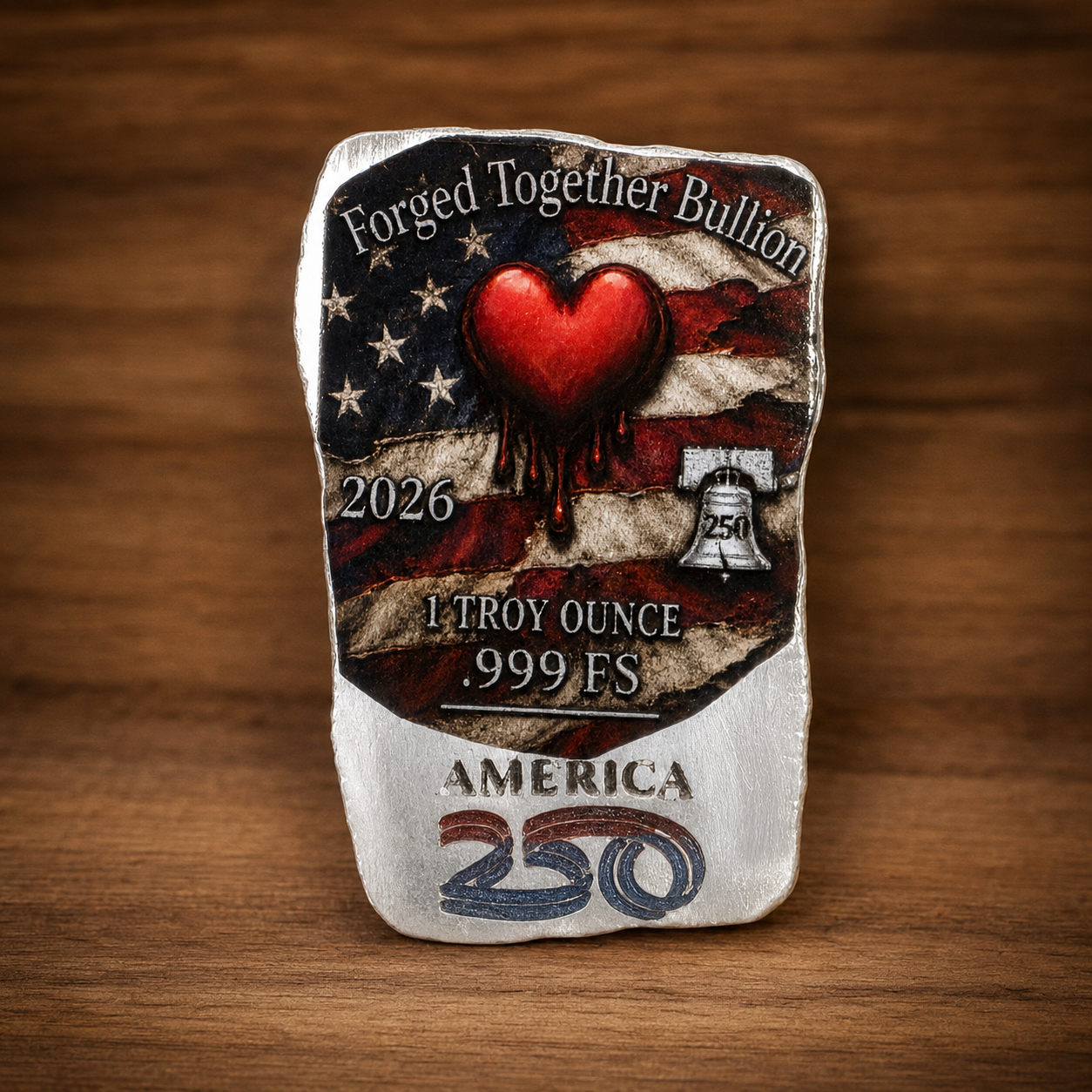America 250 Engraved & 3-D Colorized 1 Troy Ounce .999 Fine Silver Bar