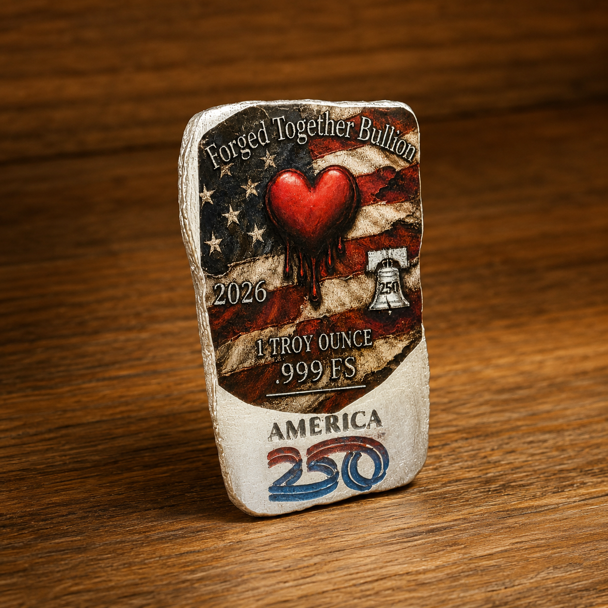 America 250 Engraved & 3-D Colorized 1 Troy Ounce .999 Fine Silver Bar