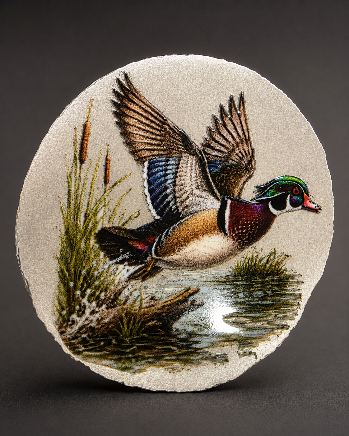Wood Duck - 1 ozt .999 Fine Silver Engraved and 3-D Colorized Round