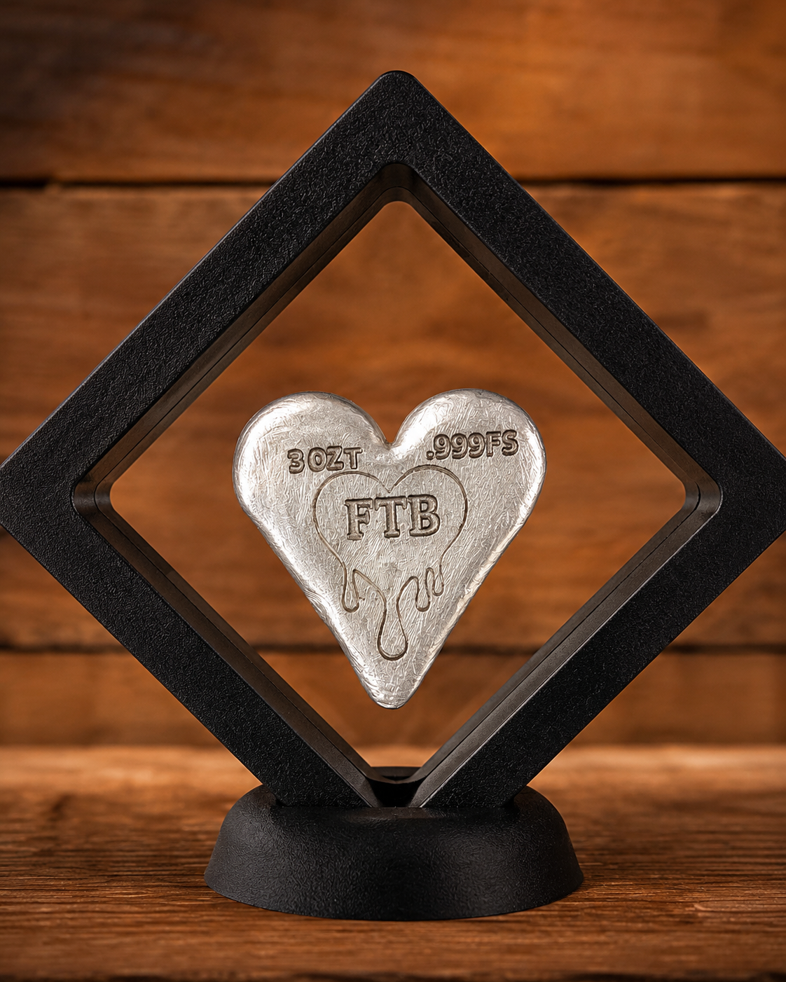 Hand-Poured Silver Heart Bar | 3 Troy Oz .999 Fine Silver | FTB